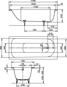 Ванна стальная Kaldewei Saniform Plus 170х75 anti-sleap, easy-clean, прямоугольная Мод 373-1 в Новосибирске 2